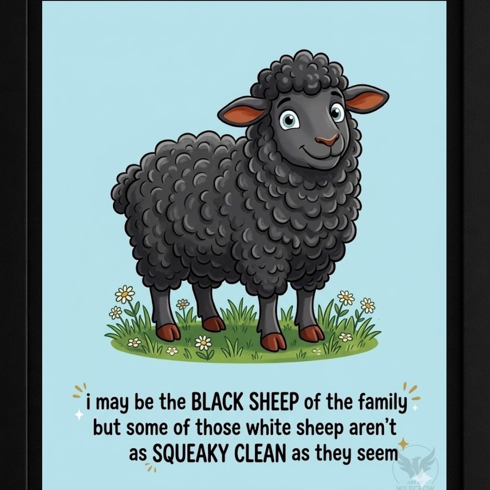 Black Sheep Cartoon A.I. Art Print In A  Frame 8x10